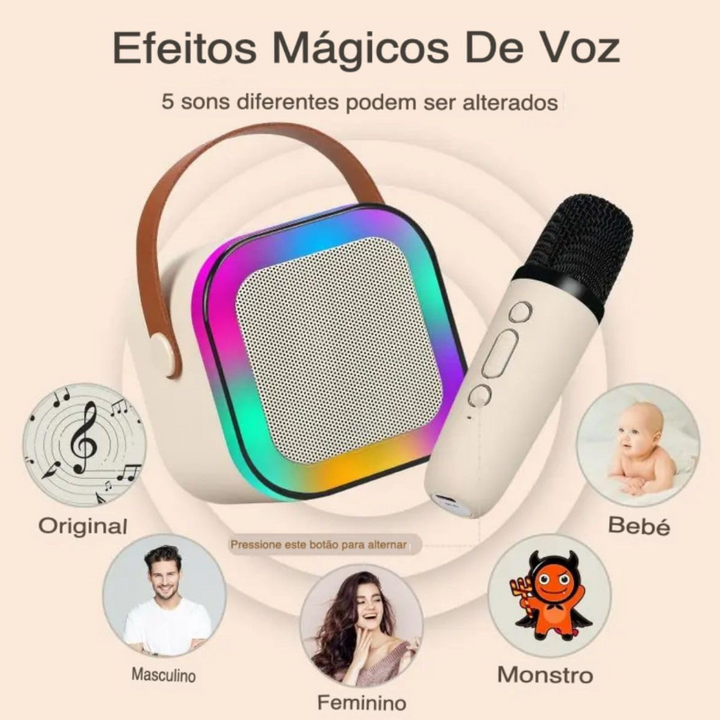 Mini Karaokê Bluetooth - microfone sem fio - Caixa de Som